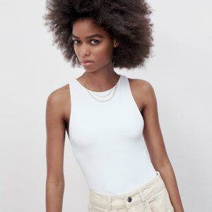 Zara White Halterneck Bodysuit, Size L